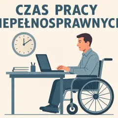 Mężczyzna na wózku pracuje przy biurku. Czy osoba niepełnosprawna może pracować w soboty i niedzielę? Czas pracy niepełnosprawnych.