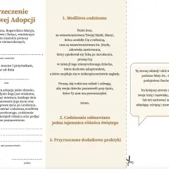 Formularz przyrzeczenia duchowej adopcji dziecka poczętego. Zawiera modlitwę, miejsce na dane i dodatkowe postanowienia.