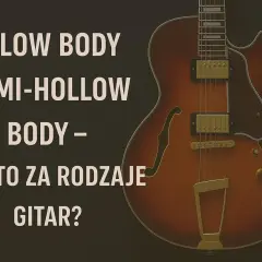 Elegancka gitara semi-hollow body w odcieniach brązu, z widocznymi przetłoczeniami i złotymi elementami.