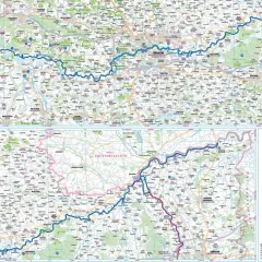 Mapa przedstawia trasę rowerową wzdłuż Wisły, z zaznaczonymi odcinkami istniejącymi i planowanymi, od Krakowa po Tarnów.