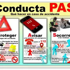 Guía de conducta PAS en emergencias: Proteger, Avisar y Socorrer. Instrucciones claras para actuar ante un accidente.