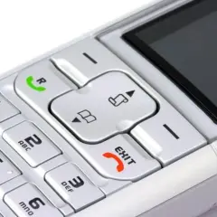 Telefon z klawiaturą numeryczną i przyciskiem "EXIT". Możesz nagrać wiadomość na poczta głosowa play.