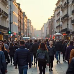 Tłum ludzi na ruchliwej ulicy w Londynie. Czy londyn jest bezpieczny? Wiele osób spaceruje, tworząc wrażenie normalności i spokoju.