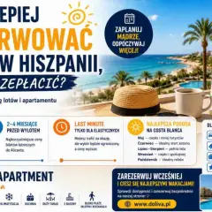 Planuj wakacje w Hiszpanii z wyprzedzeniem, by skorzystać z niższych cen i większego wyboru apartamentów. Hiszpańskie linie lotnicze oferują najlepsze ceny biletów do Alicante.