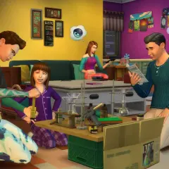 Rodzina w The Sims 4 buduje relacje podczas wspólnych eksperymentów.