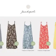 Letnie sukienki Jackpot z bawełny, w paski i z motywem liści. Wybierz swoją zieloną opcję z tej bawełnianej kolekcji.