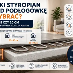 Grubość styropianu pod podłogówkę: od 15 cm dla standardu, 20-30 cm dla energooszczędnych domów, 25-40 cm dla domów pasywnych. Dobra izolacja to ciepło.