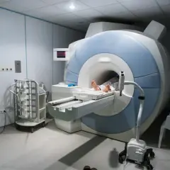 Pacjent leży w aparacie do rezonansu magnetycznego. To badanie, mri co to, pozwala na szczegółowe obrazowanie wnętrza ciała.