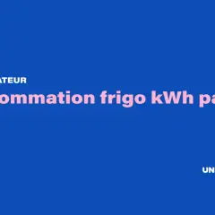 Graphique sur la consommation frigo kWh par jour. Le titre est en rose vif sur fond bleu.