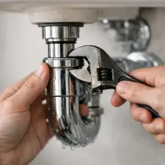 Main tenant utilise une clé pour récupérer un objet dans la canalisation sous un lavabo.