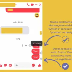 Osoba zablokowana na Messengerze widzi status "Wysłano" z pustym ptaszkiem.