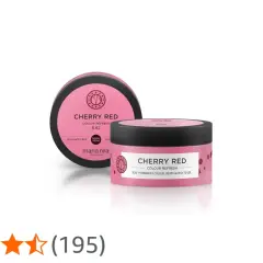Två burkar Maria Nila Colour Refresh i nyansen Cherry Red. En öppen burk framför en stängd.