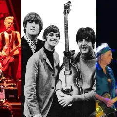 The Beatles i The Rolling Stones, dwa najsłynniejsze brytyjskie zespoły muzyczne, w kolażu.