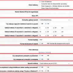 Ustawienia InPost: dane nadawcy, gabaryty paczek, format etykiet, ubezpieczenia, sposób nadania. Po wybraniu opcji "tak" dla "Paczka w Weekend", przesyłka **inpost przekazano do doręczenia** szybciej.
