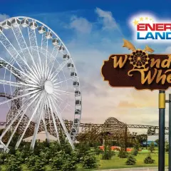 Koło widokowe i kolejka górska w Energylandii, znak "Wonder Wheel".