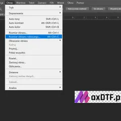 Jak zrobić logo MaxDTF.pl? W menu "Obraz" wybierz "Rozmiar obszaru roboczego..." (Alt+Ctrl+C).