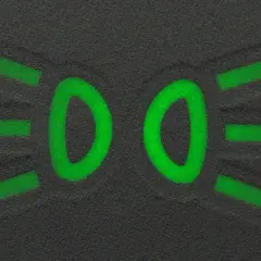 Zielony symbol świateł mijania na ciemnym tle.