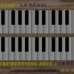 Deux claviers de piano stylisés, avec les notes écrites au-dessus. Le texte indique "On entend : La Bémol" et "L'instrumentiste joue : La Bémol".