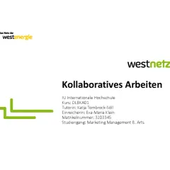 Titelblatt für "Kollaboratives Arbeiten" der IU Internationale Hochschule. Zeigt Logos und Studiendetails.