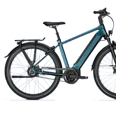 Blauwe Kalkhoff e-bike, ideaal om een tourfiets te kopen voor comfortabele ritten.