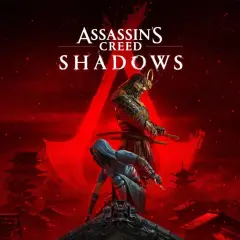 Dwóch zabójców, jeden w zbroi samuraja, drugi w kapturze, czai się na dachu. Tytuł gry Assassin's Creed Shadows.