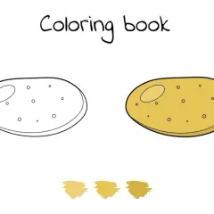 Un dibujo para colorear de patatas. Una patata en blanco y negro para pintar y otra ya coloreada de amarillo.