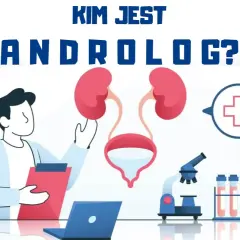 Kim jest androlog? Lekarz z notatnikiem i laptopem bada układ moczowo-płciowy, obok mikroskop i probówki.