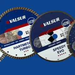 Varios tipos de discos de corte Valsur para materiales duros, gres, cerámica, porcelánico y granito.