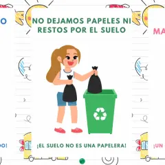 Normas de clase para imprimir: levanta la mano, no tires basura al suelo y cuida el material.