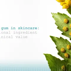 Xanthan Gum in Kosmetik: Ein funktioneller Inhaltsstoff mit klinischem Wert, dargestellt durch eine grüne Pflanze mit gelben Blüten und Sporen.