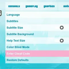 Menu opcji GTA Vice City. Wpisz kody do GTA Vice City, aby odblokować nowe możliwości.