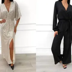 Elegancka sukienka w cekiny i czarny kombinezon – idealne propozycje, jak się ubrać na wesele po 50.
