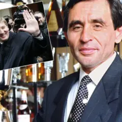 Rinat Achmetow, właściciel Szachtara Donieck, pozdrawia fotoreporterów.