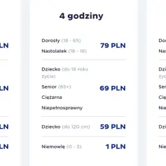 Cennik wejść do największego aquaparku w Polsce: cały dzień, 4 lub 2 godziny. Ceny dla dorosłych, nastolatków, dzieci, seniorów, kobiet w ciąży i osób niepełnosprawnych.