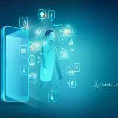 Arzt mit digitalen Gesundheitsdaten, die auf einem Smartphone angezeigt werden. Ein Blick auf das Gehalt im Bereich Digital Health Management.