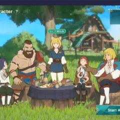 Postacie z gry Ni No Kuni Cross Worlds siedzą przy stole na pikniku. Wybierz swoją postać i rozpocznij przygodę!