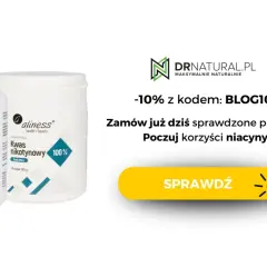 Dwa opakowania suplementu diety Aliness: Niacyna 500 mg (w kapsułkach) i Kwas nikotynowy (proszek). Witamina B3 dla Twojego zdrowia.