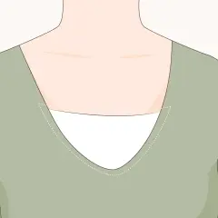 Illustration showing how to sew a neckline with dashed lines indicating stitching.
