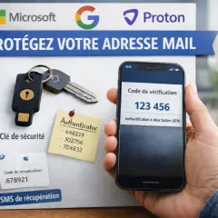 Clé de sécurité, authenticator, code de vérification sur smartphone : des outils pour comment sécuriser mon adresse mail.