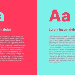 Letras para cartel con tipografía "Aa" y texto "Lorem ipsum dolor" sobre fondos rosa y turquesa.