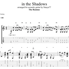 Nuty do utworu "In the Shadows" zespołu The Rasmus, zaaranżowane na gitarę akustyczną.