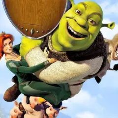 Shrek, Fiona i Osioł lecą na świnkach, idealni bohaterowie do filmów dla dzieci 10-12 lat.