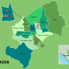 Mapa Zagrzebia z zaznaczonymi dzielnicami. Gdzie jest zagrzeb? W Chorwacji, stolica pełna atrakcji.