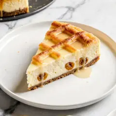Pyszny sernik z kratką i polewą, idealny na deser. Choć sernik kcal może być wysoki, warto czasem sobie pozwolić na taką przyjemność.