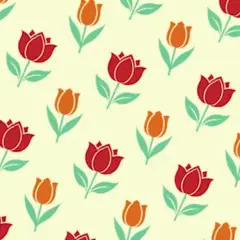 Motifs Photoshop de tulipes rouges et orange sur fond crème, créant un motif répétitif joyeux.