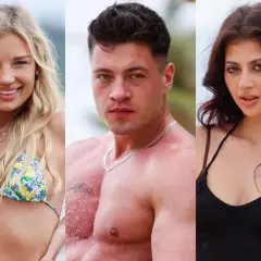 Trzy osoby: blondynka w bikini, umięśniony mężczyzna i brunetka. Uczestnicy Hotel Paradise 8 szykują się na przygodę.