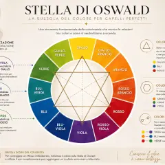La Stella di Oswald mostra i colori complementari al verde: viola e blu neutralizzano rispettivamente giallo e arancio, creando armonia.