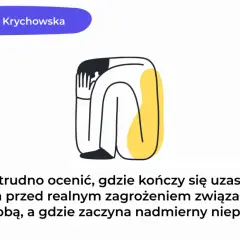 Ilustracja postaci skulonej z rękami na głowie, symbolizująca niepokój.