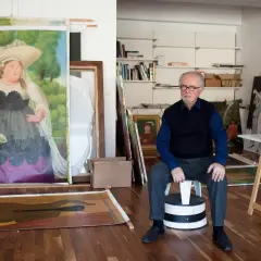 Fernando Botero's Mona Lisa, a voluminous interpretation, is displayed in his studio.