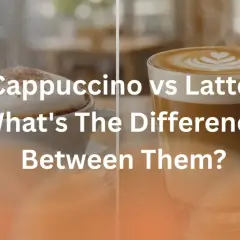 Cappuccino e caffè latte: due bevande, una differenza. Immagine mostra un cappuccino e un latte macchiato, con testo che chiede "What's The Difference Between Them?".